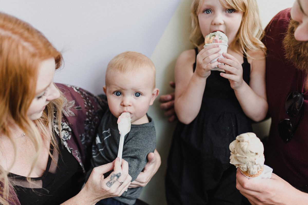 Skyleigh McCallum Realtor and her adorable family enjoy an ice cream cone at Scoopz in Kamloops,