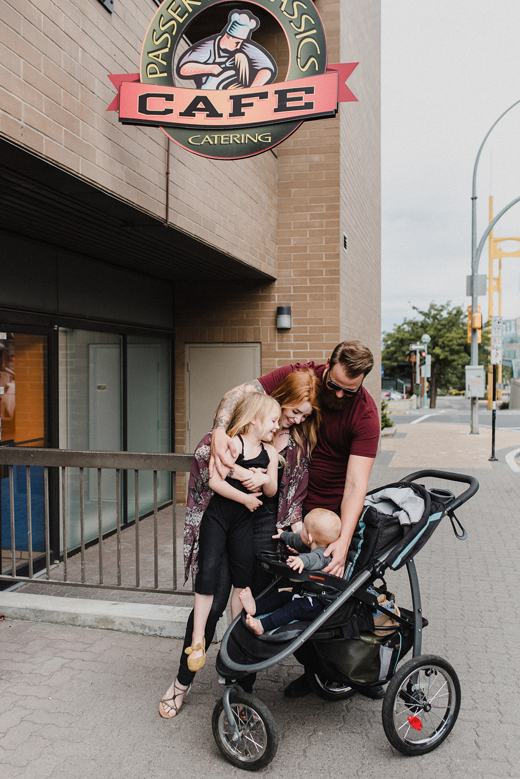 Skyleigh McCallum and her family stand in front of Passek's Cafe, one of the best places to eat in Kamloops.